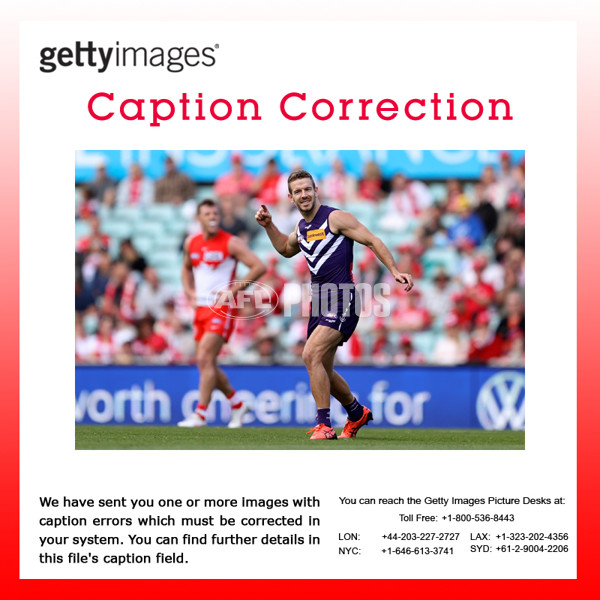 CAPTION CORRECTION: AFL Rd 9 - Sydney v Fremantle - A-1493073