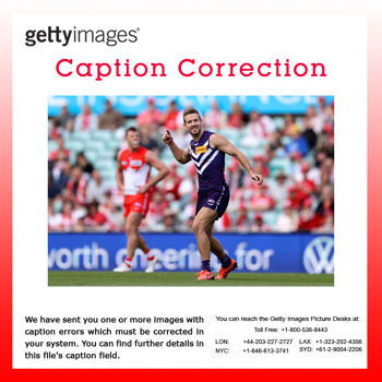 CAPTION CORRECTION: AFL Rd 9 - Sydney v Fremantle